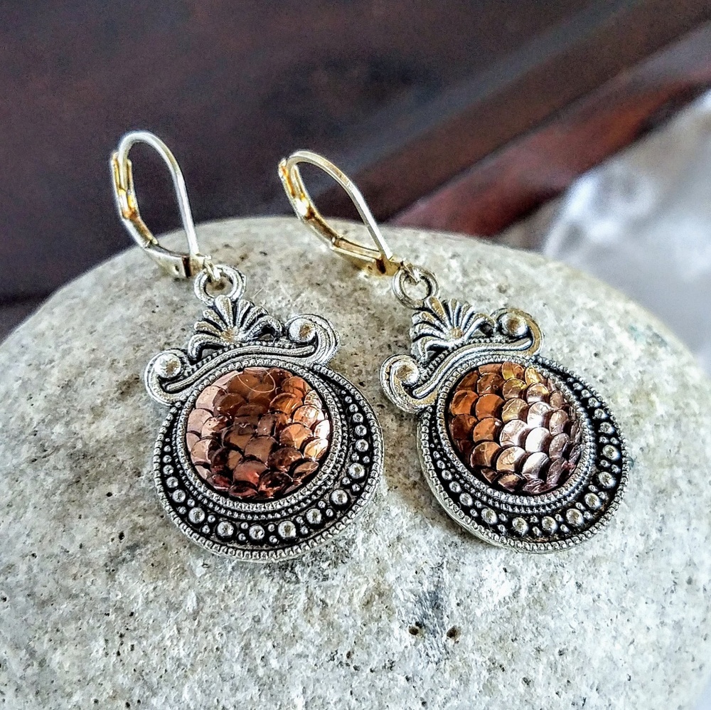 Nickel-Free Copper Mermaid-Scale Earrings